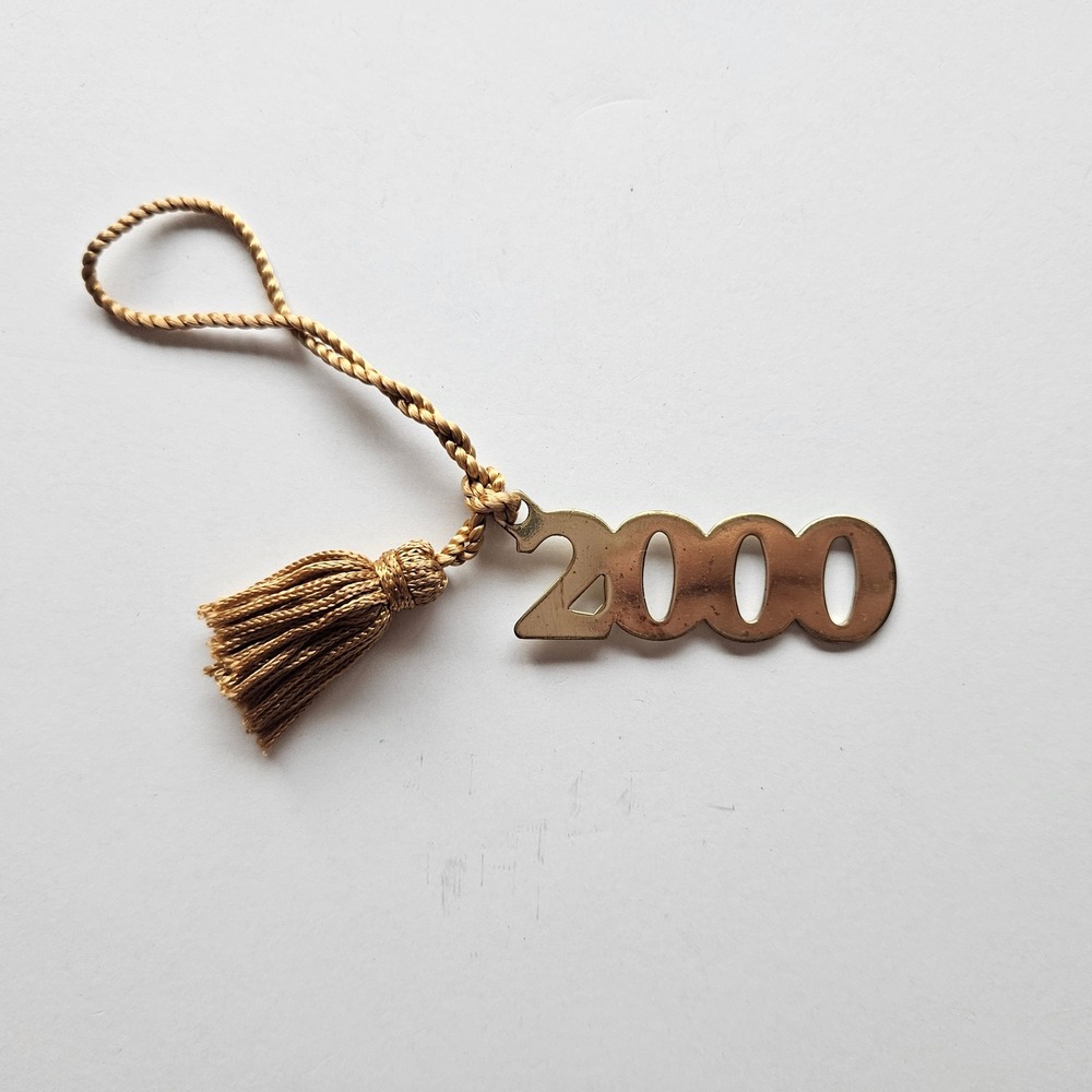 Vintage 2000 Charm Tassel Gold Tone Metal Souvenir Keepsake Pendant Ornament
